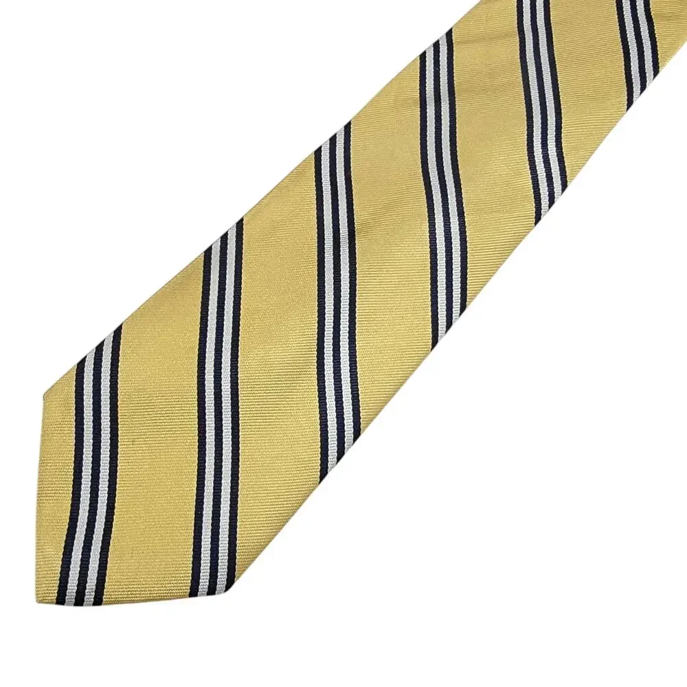 Brooks Brothers Makers Silk Necktie Yellow Navy Striped Repp Woven England USA